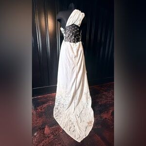 Blue dress with genuine reconstructed leather corset